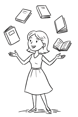 cartoon women with books